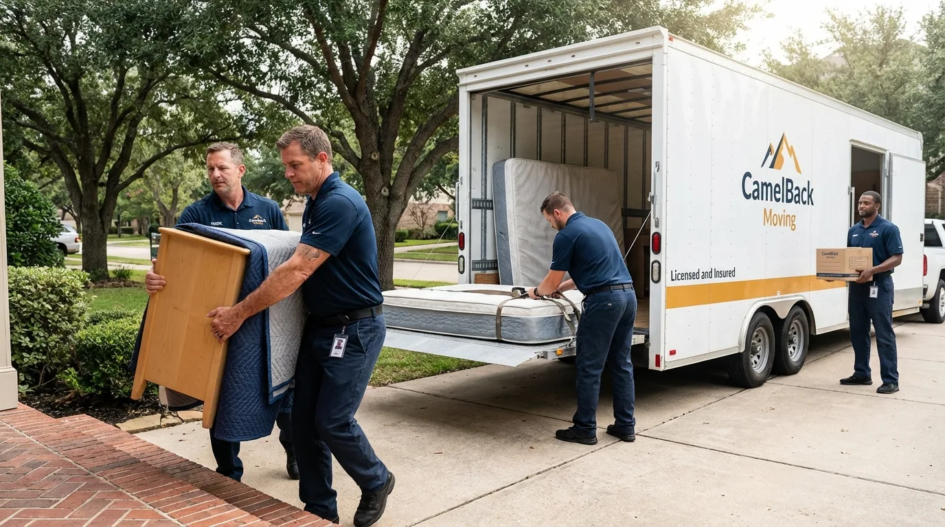Crew loading residential truck for cross-state move from Flagstaff, AZ